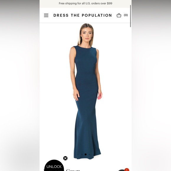 NWT! Dress the Population Women's Leighton  Blue Gown - Picture 1 of 4